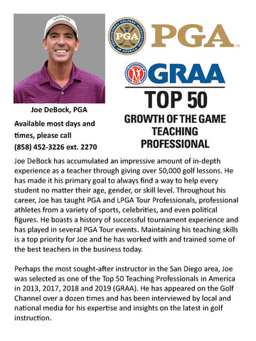Golf Lessons by Head Golf Pro Joe DeBock, PGA - Merchandise and Services from The Golf Shop at Torrey Pines